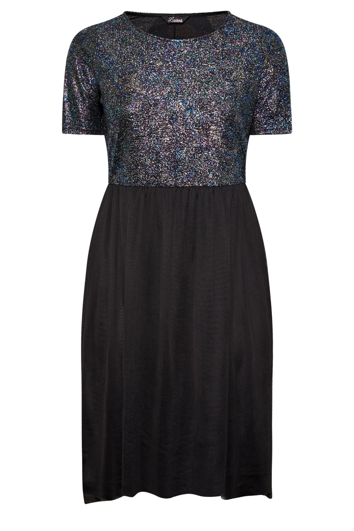 LIMITED COLLECTION Curve Black Glitter Mesh Dress - Image 5