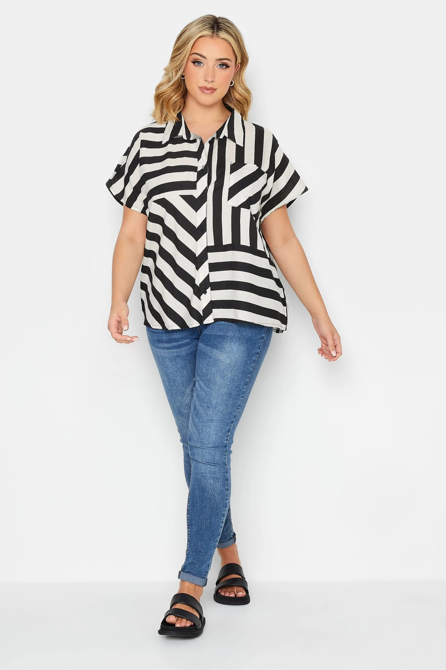 YOURS PETITE Curve Black & White Stripe Shirt