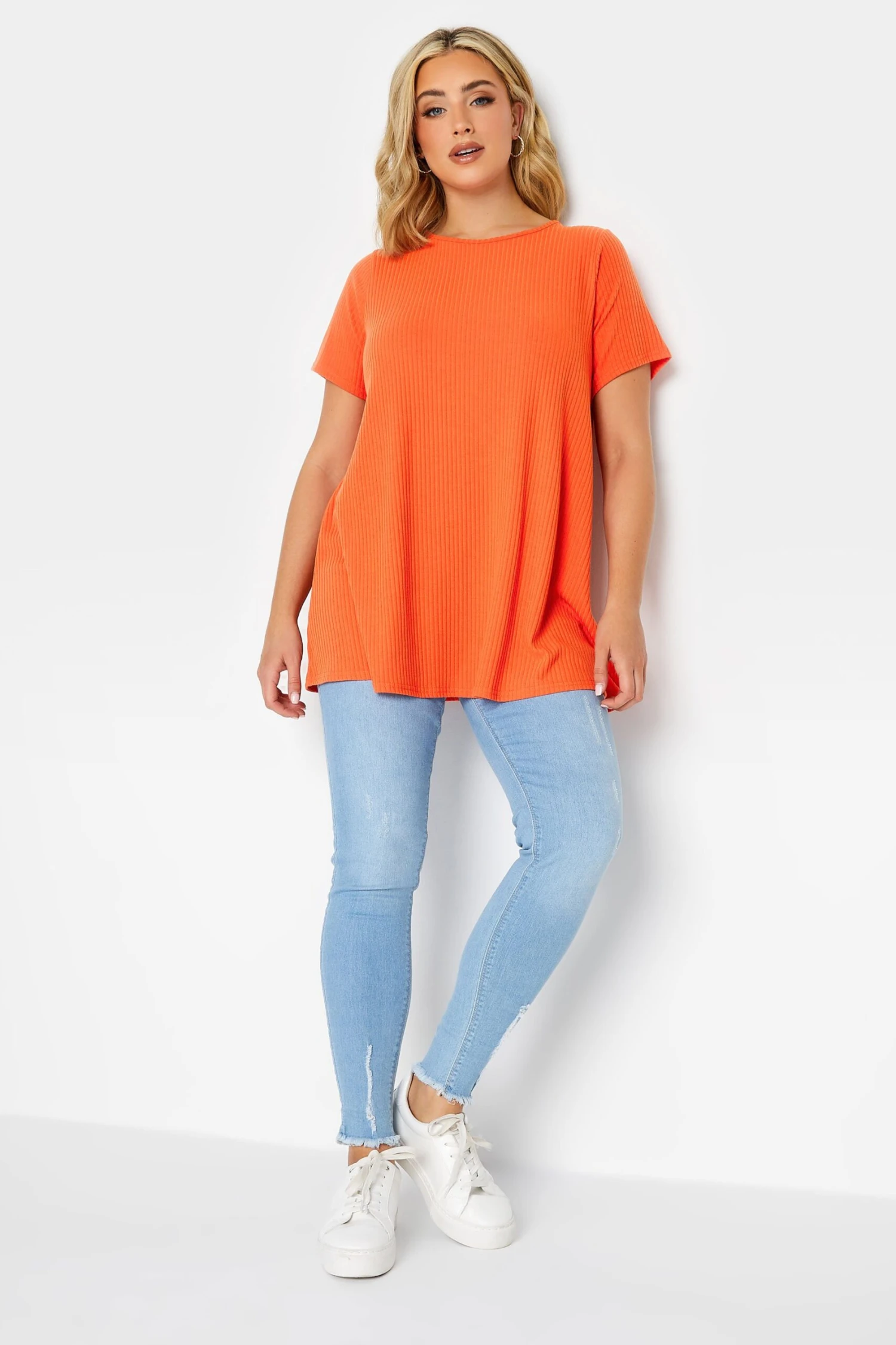 YOURS Curve Orange Ribbed Swing Top