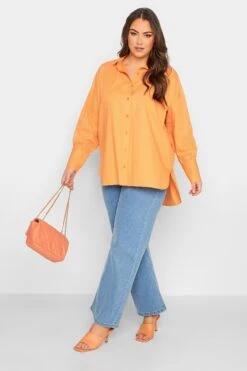 YOURS Curve Bright Orange Oversized Poplin Shirt