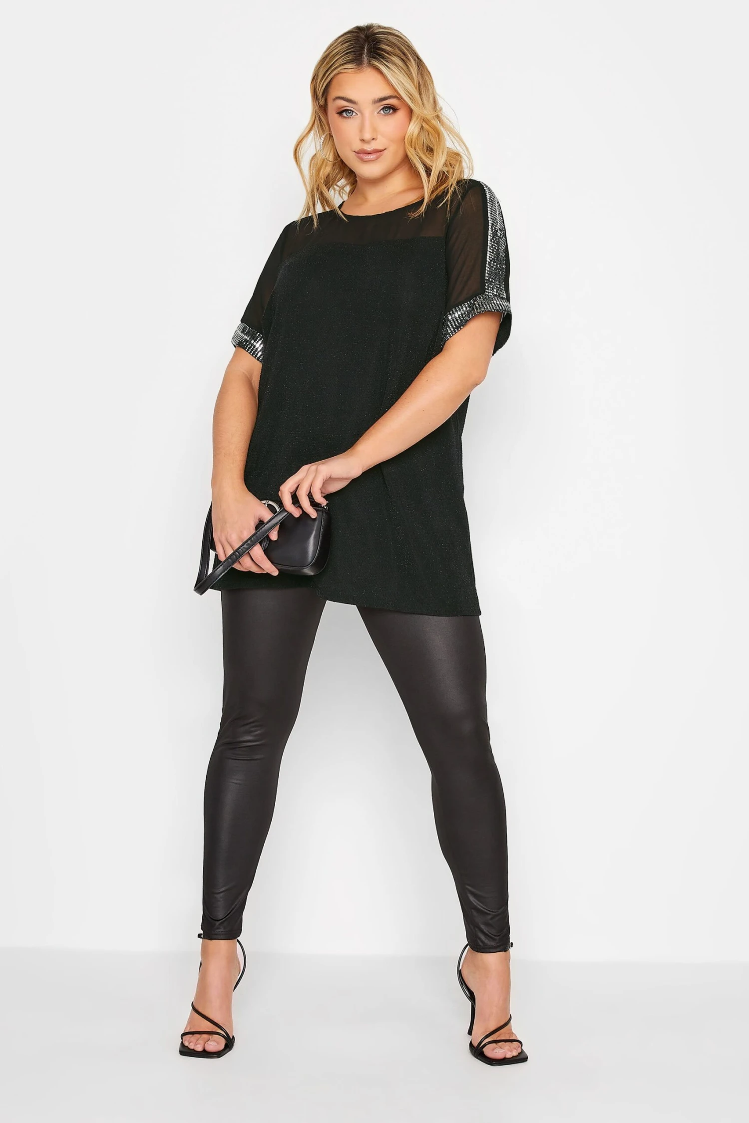 YOURS Curve Black Chiffon Sequin Top