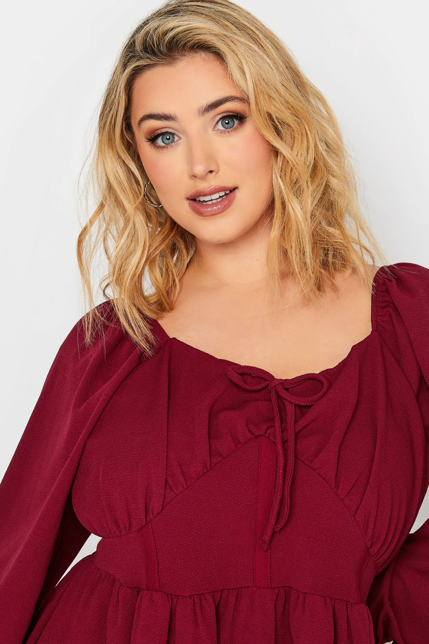 LIMITED COLLECTION Curve Burgundy Red Corset Detail Peplum Top - Image 3