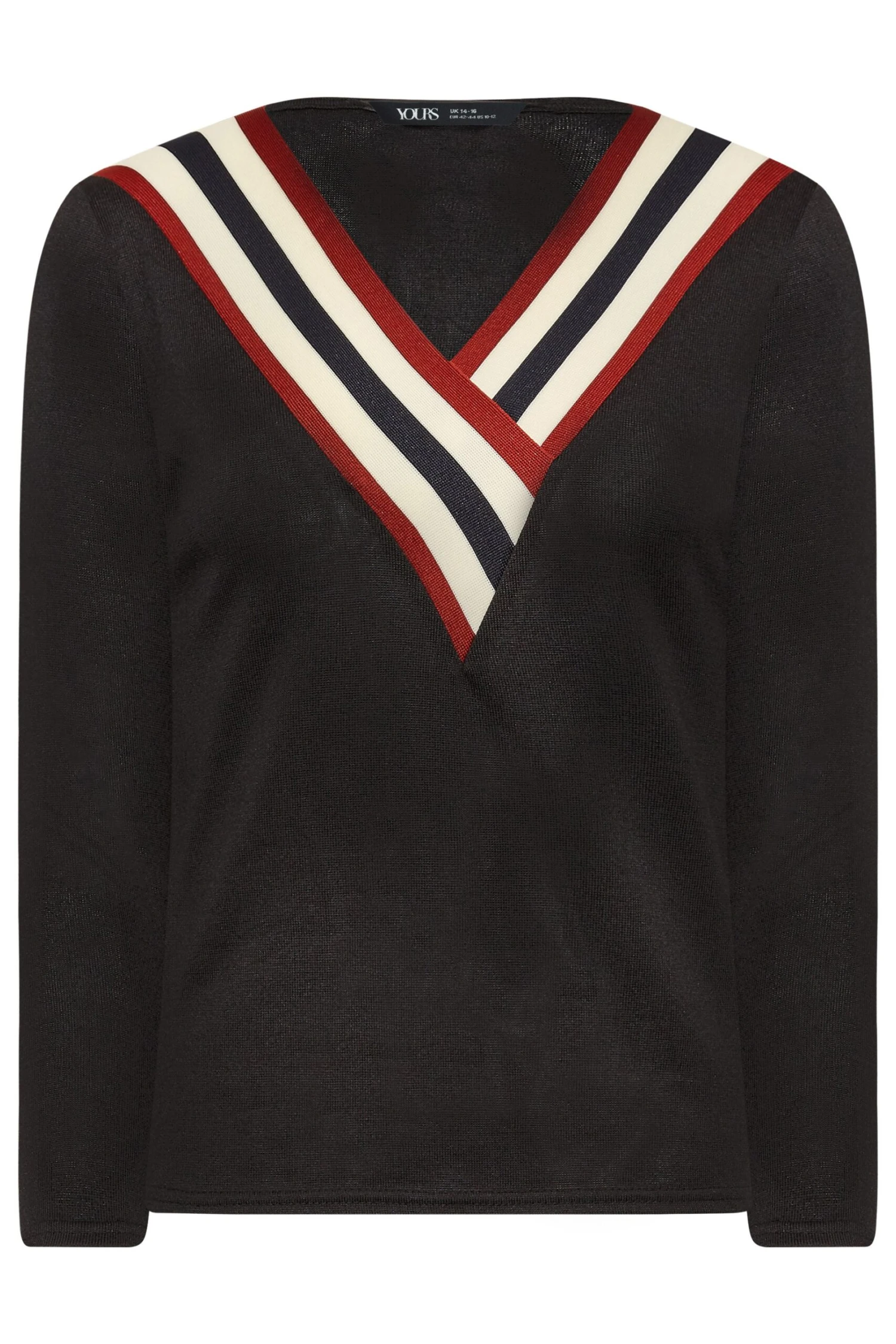 YOURS PETITE Curve Black V-Neck Stripe Top - Image 3