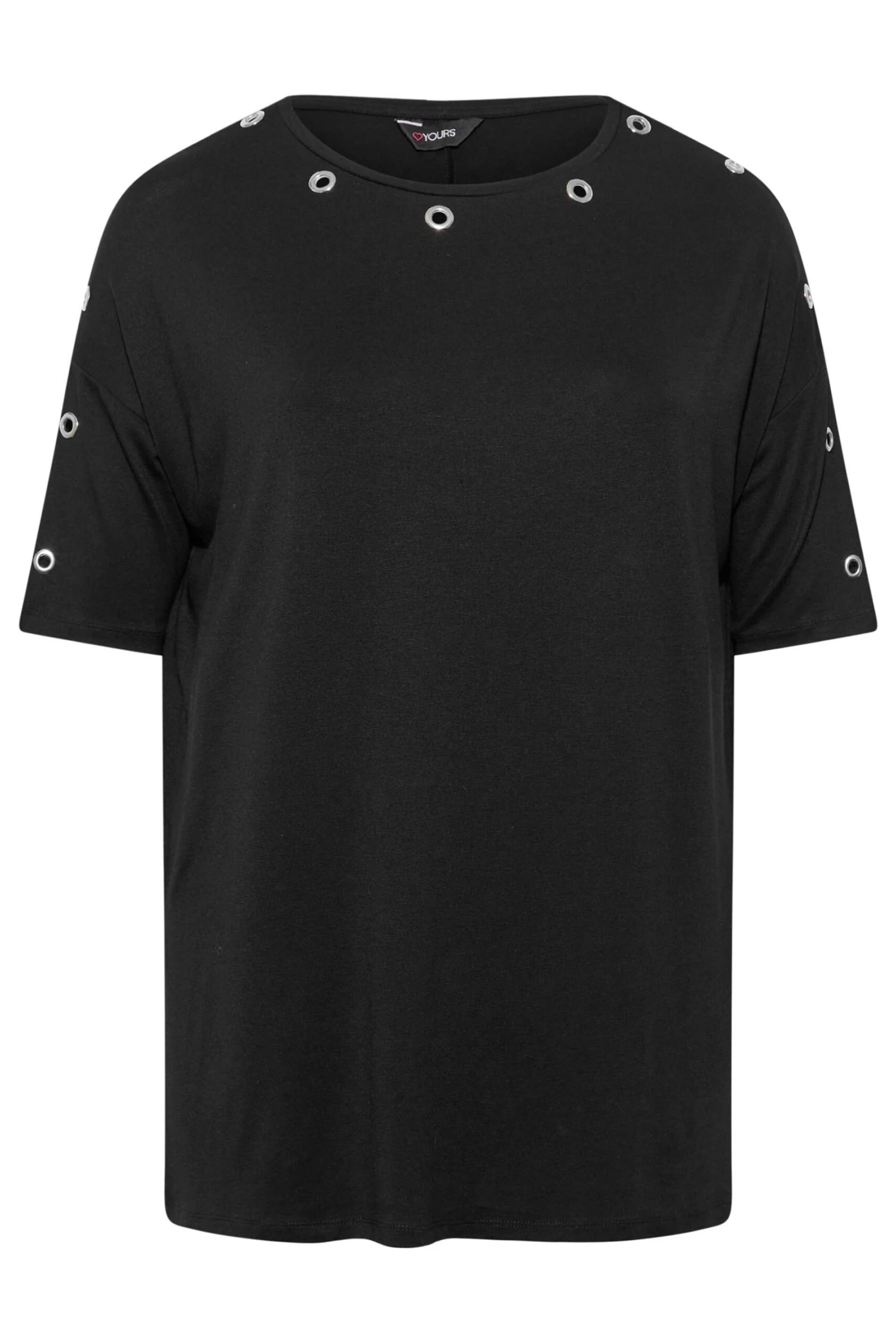YOURS Curve Black Eyelet Detail Oversized T-Shirt - Image 6