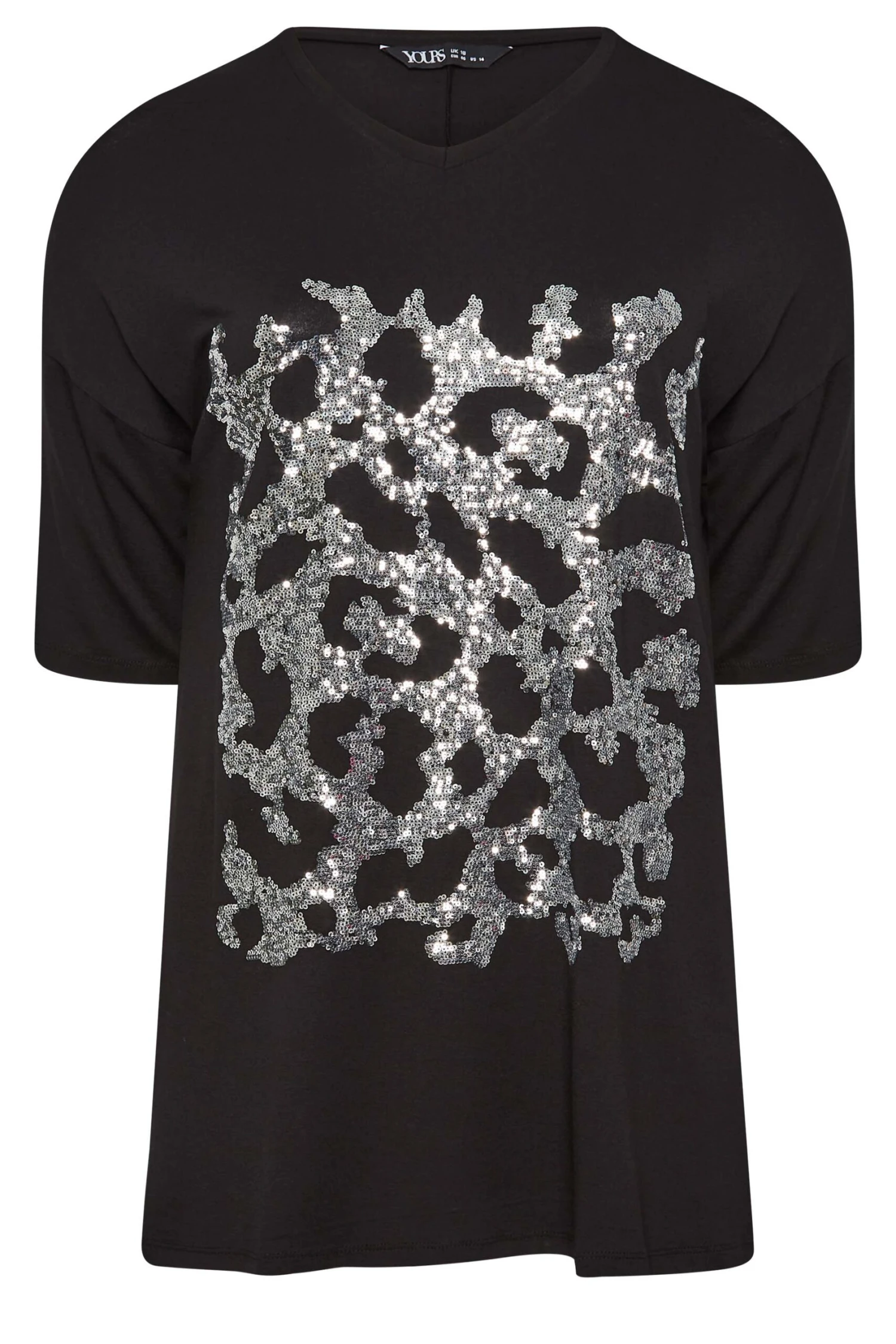 YOURS Curve Black Leopard Print Sequin Top - Image 5