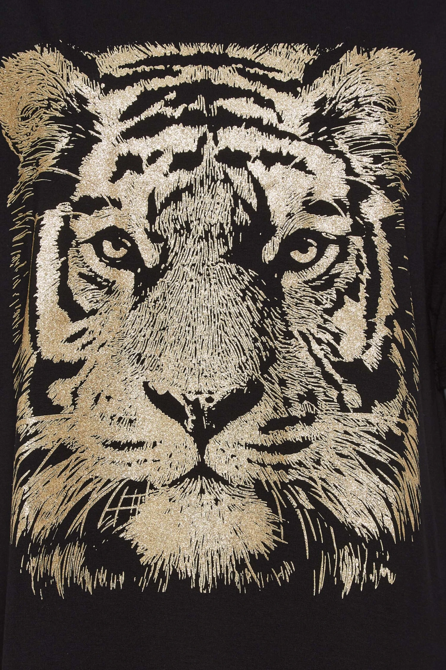 YOURS Curve Black & Gold Glitter Tiger Print Split Hem T-Shirt - Image 4
