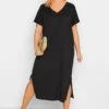 YOURS Curve Black Side Split Midaxi T-Shirt Dress