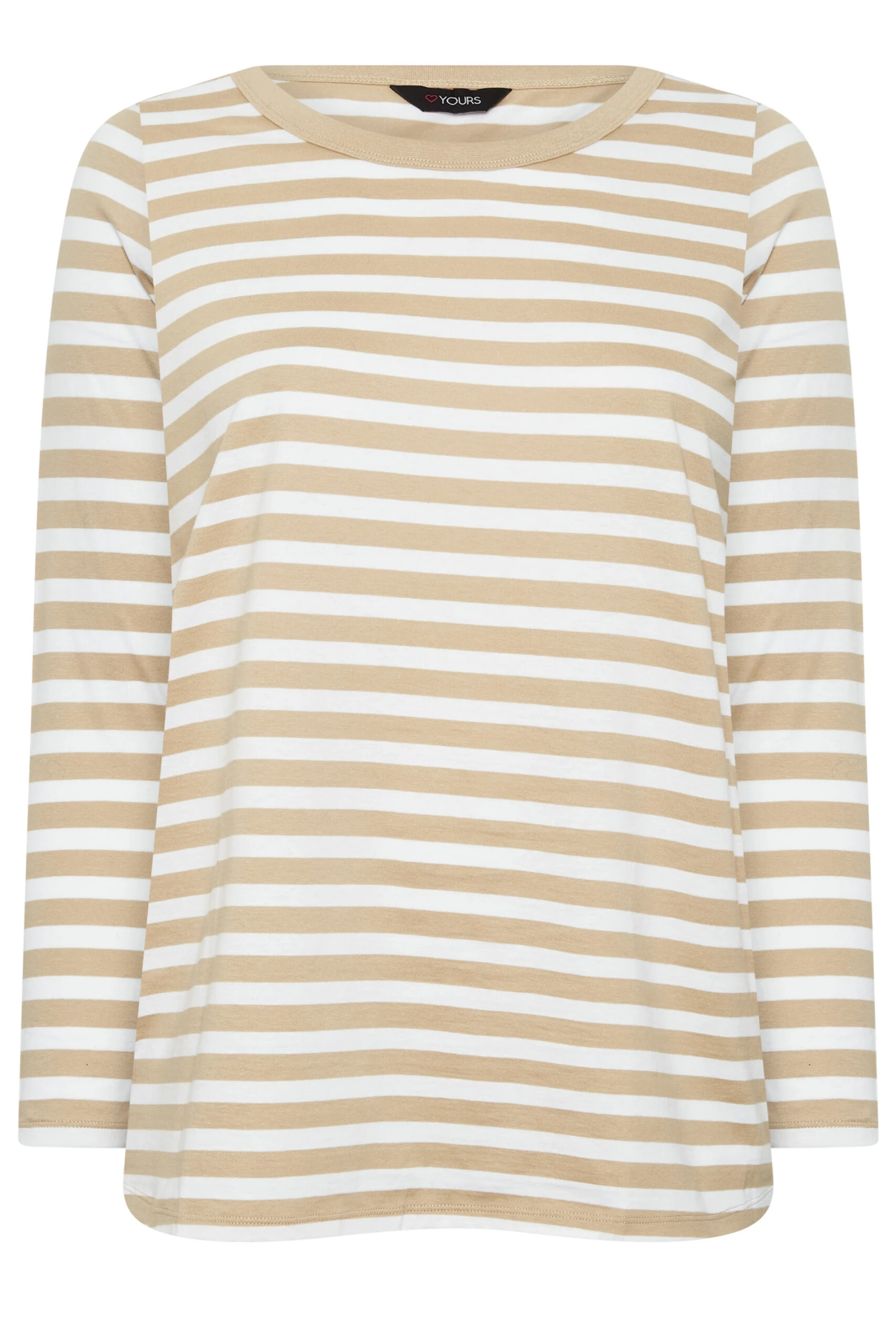 YOURS Curve Beige Brown Stripe Long Sleeve T-Shirt - Image 4