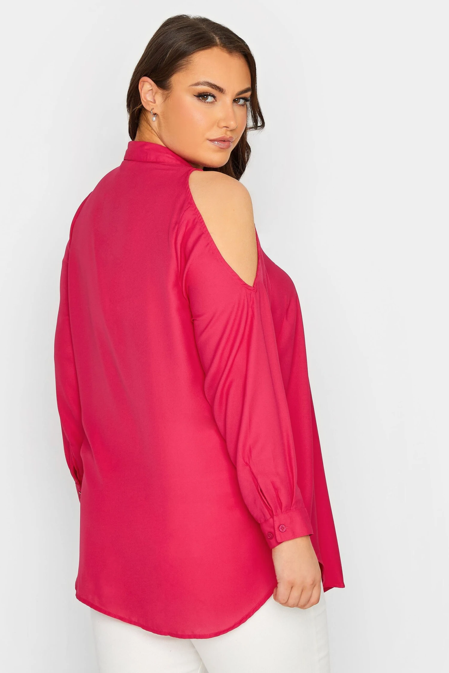 YOURS Curve Hot Pink Cold Shoulder Shirt - Image 2