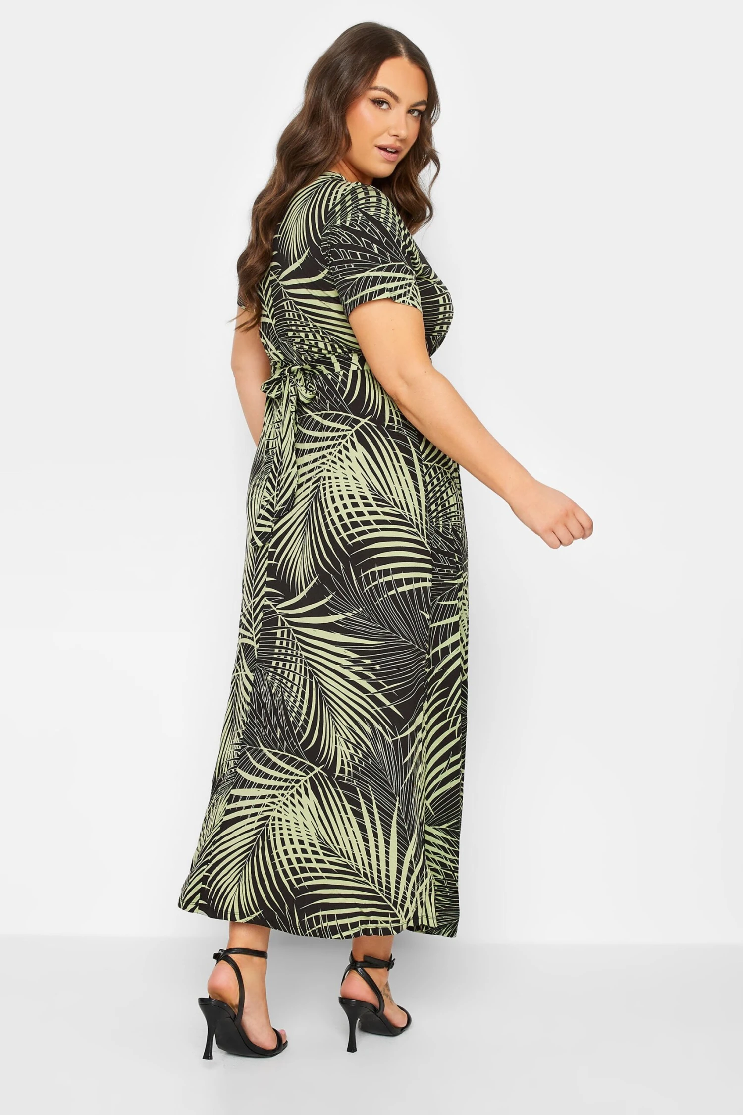 YOURS Curve Green Leaf Print Wrap Maxi Dress - Image 2