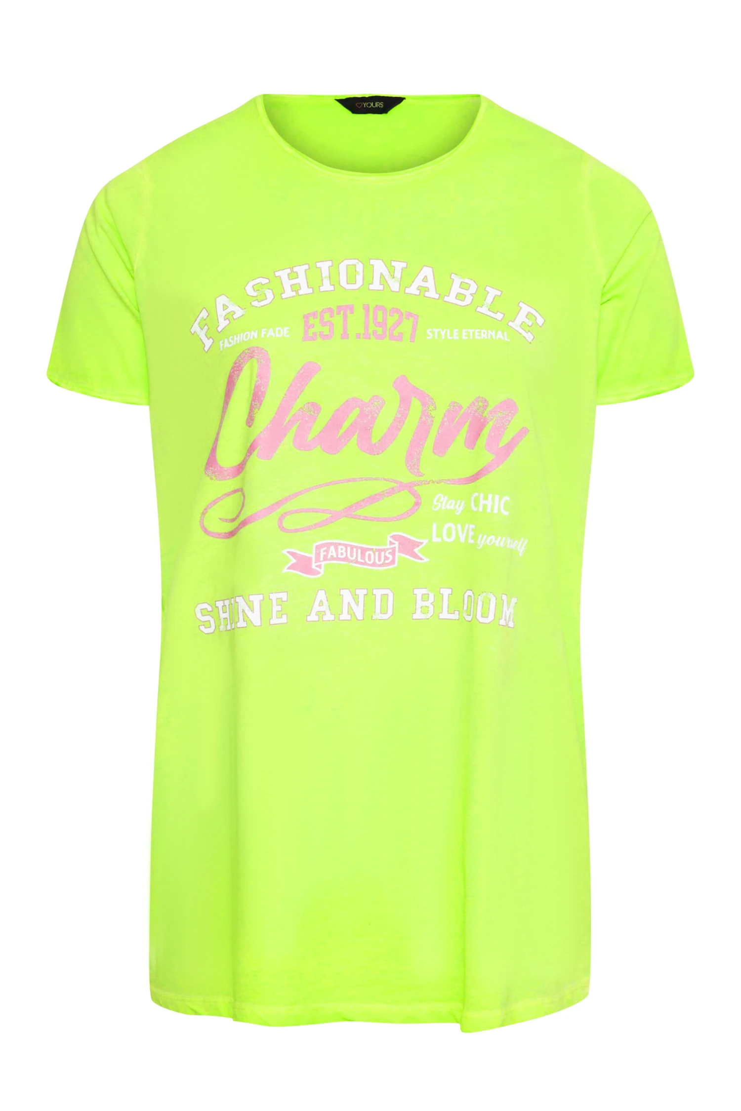 YOURS Curve Green 'Charm' Slogan Printed T-Shirt - Image 5