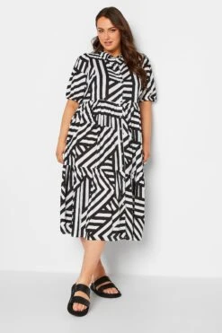 YOURS Curve Black Stripe Button Through Dress