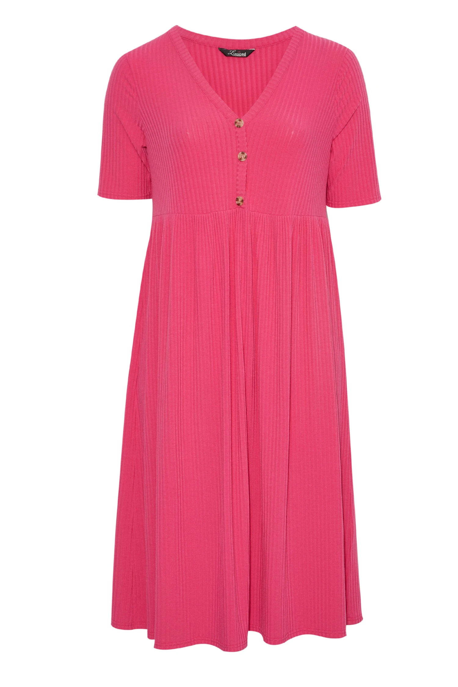 LIMITED COLLECTION Curve Hot Pink Ribbed Peplum Midi Dress - Image 5
