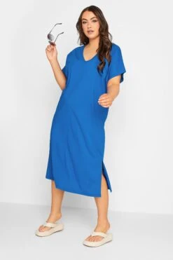 YOURS Curve Cobalt Blue Side Split Midaxi T-Shirt Dress