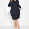 YOURS Curve Navy Blue Pocket Hoodie Dress