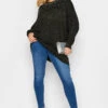 YOURS LUXURY Curve Charcoal Grey Sequin Embellished Ribbed Long Sleeve Top