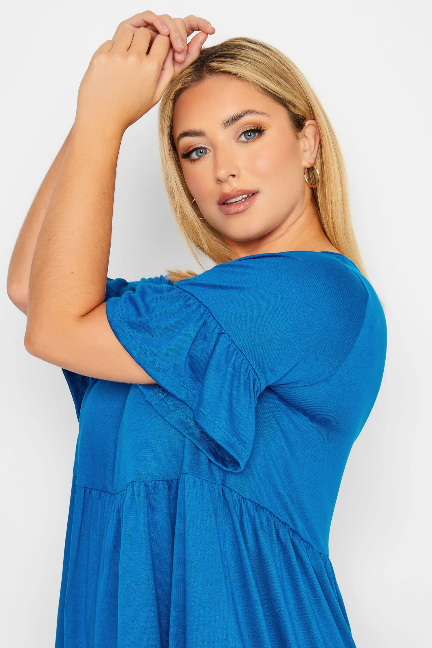 YOURS Curve Cobalt Blue Frill Sleeve Smock Dress - Image 3