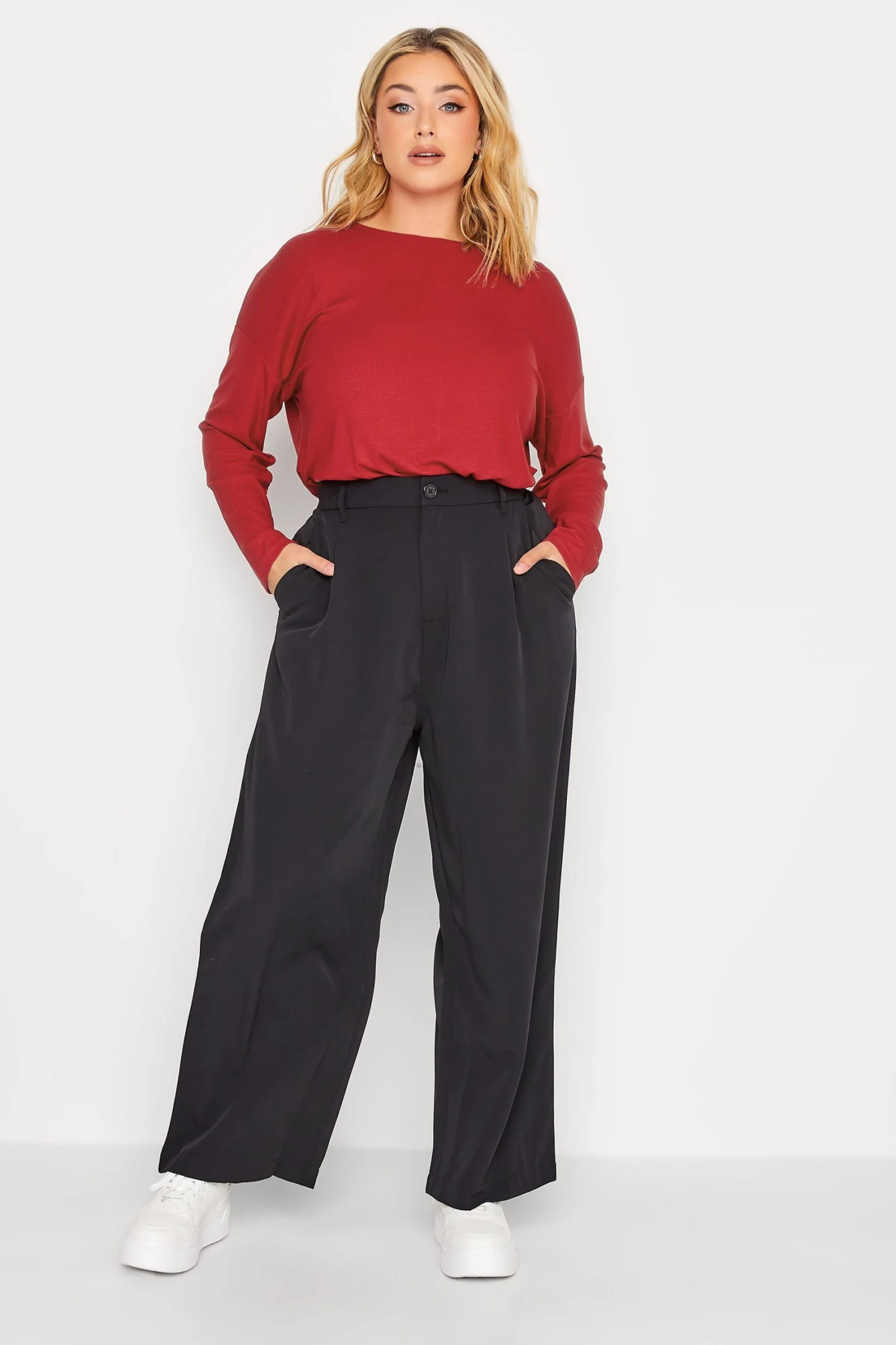 YOURS Curve Red Ribbed Split Hem T-Shirt - Image 2