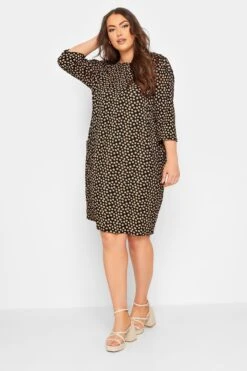 YOURS Curve Black & Beige Polka Dot Midi Dress
